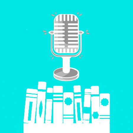 A Just Jillian blog post; an icon of a microphone representing author interviews