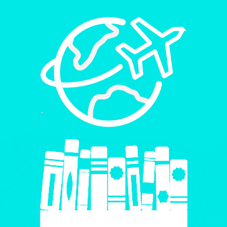 An icon of books and travelling around the world