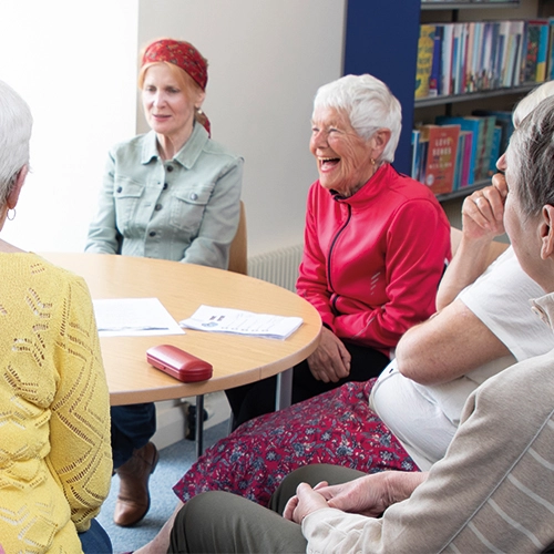 A photo of a group event in a library