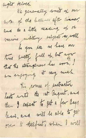 WAR 001. Letter from Warren to Elliott 8 July 1915. Glasgow. Routine. Page three of four. 