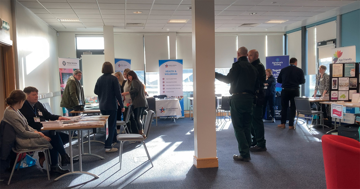 Information stands at the Community Appointment Day in Antrim Library
