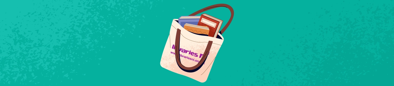 a picture of a tote bag full of books from the Libraries NI book sale