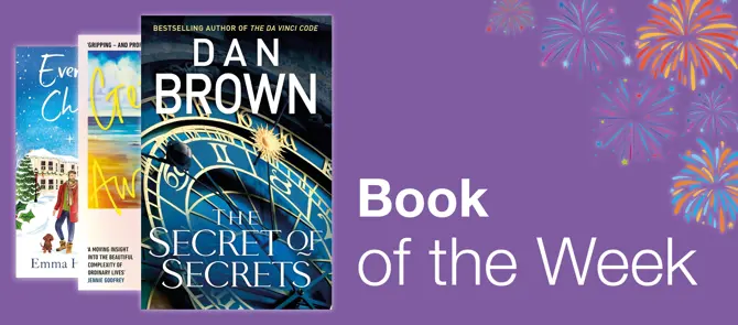 Small banner showing the Book of the Week which is The Secret of Secrets by Dan Brown