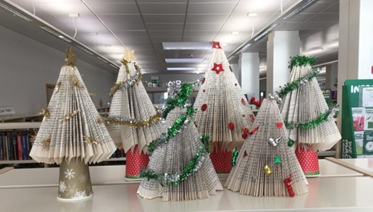 Miniature Christmas trees made out of paper