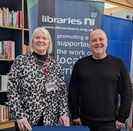 Libraries NI's Jillian McFrederick, Services Manager, Stock and Reader Development with author Tony Macaulay