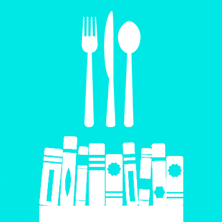 Icon of a knife, fork and spoon with a culinary theme